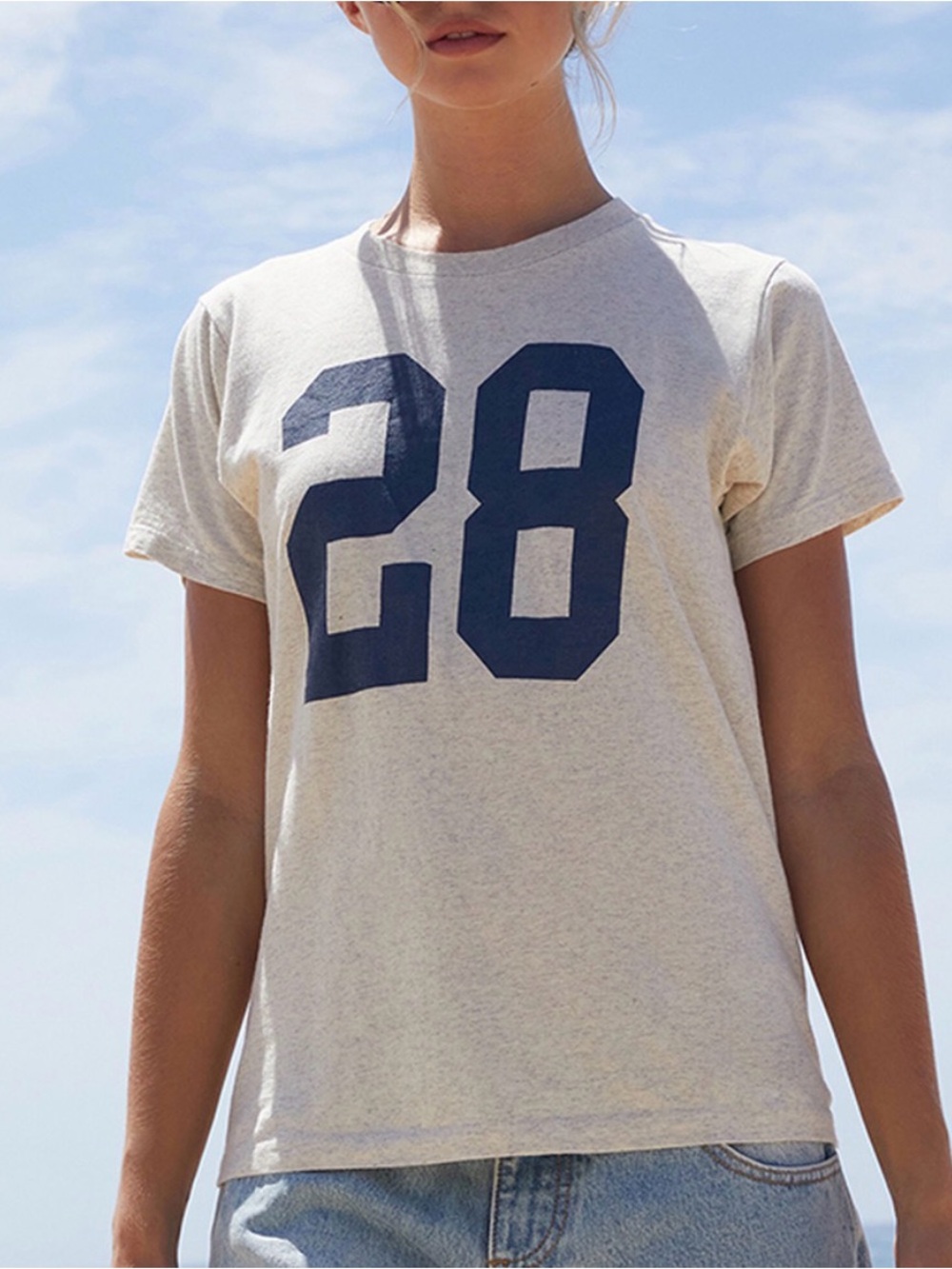 PacSun Cream Short Sleeve Tee with Navy '28' Graphic